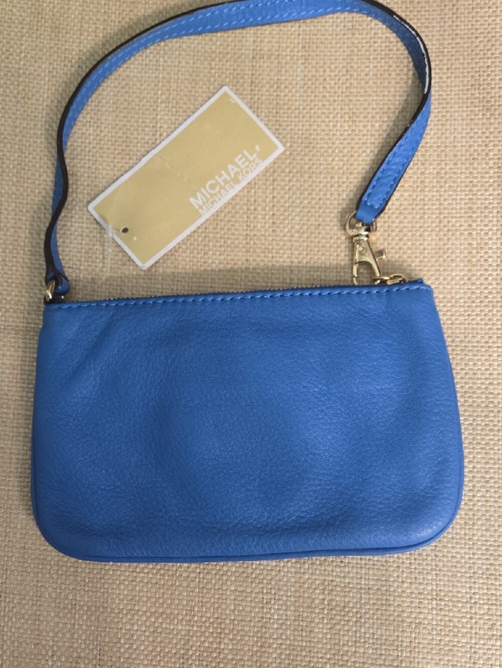 Michael Kors Royal Blue Leather Wristlet with Gold MK Emblem - Picture 5 of 6